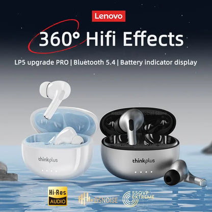 Auriculares inalámbricos Bluetooth 5.4 Lenovo LP5 PRO TWS Sonido HiFi Auriculares gaming LP5Pro Auriculares deportivos Batería de larga duración con micrófono 2025