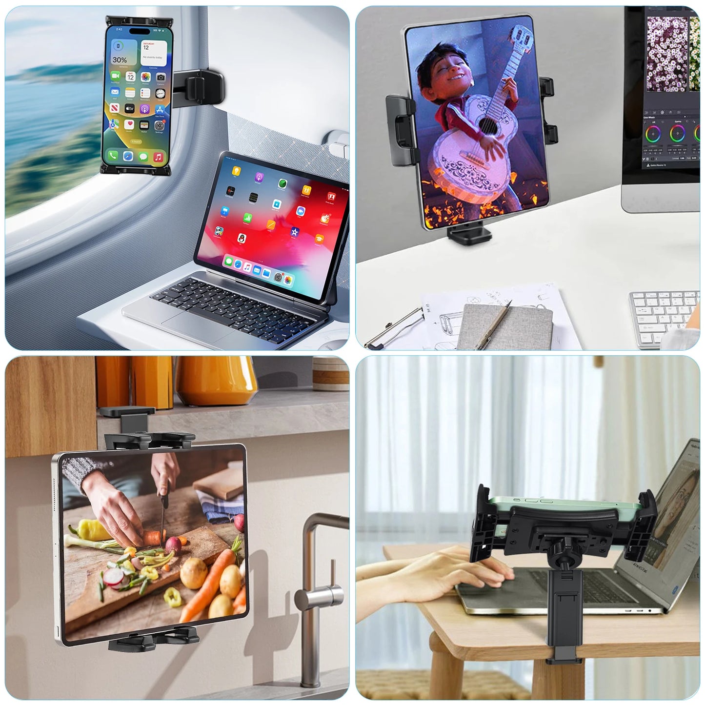 New Airplane Tablet Holder Travel Train Seat Cupboard Bar Handfree Foldable Phone Bracket Stand Desk Edge Grip 360 Rotation