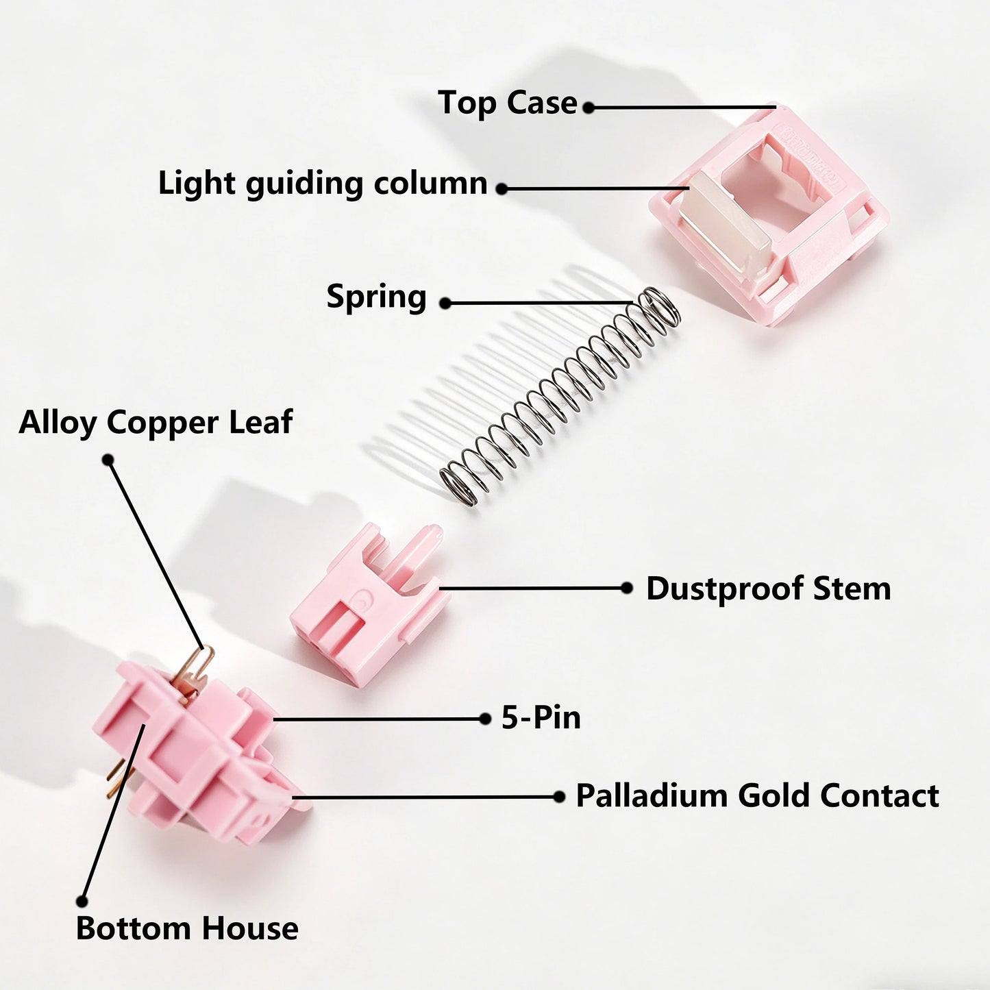 Interruptor HUANO Sakura V2 V3 rosa 35gf 42gf 5 pines lineales cremosos para teclado mecánico personalizado de juegos 60% POK POM PA66