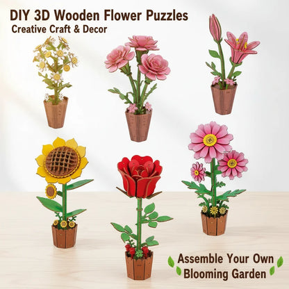 Rompecabezas 3D de madera para adultos, kits de manualidades de madera para adultos, decoración del hogar para mujeres, regalo - Girasol