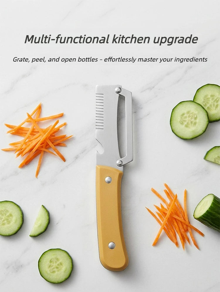 Pelador multifuncional 3 en 1 de acero inoxidable, rebanador y triturador de verduras y frutas, herramienta de cocina versátil para pelar y triturar