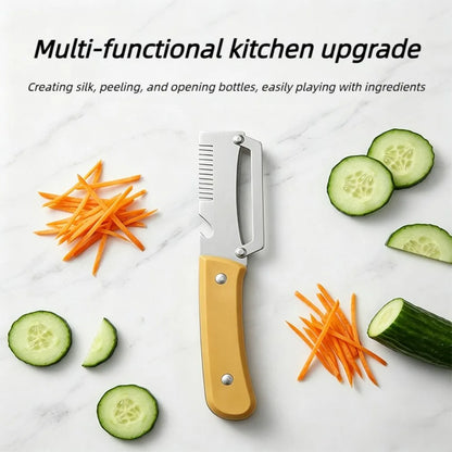 Pelador multifuncional 3 en 1 de acero inoxidable, rebanador y triturador de verduras y frutas, herramienta de cocina versátil para pelar y triturar
