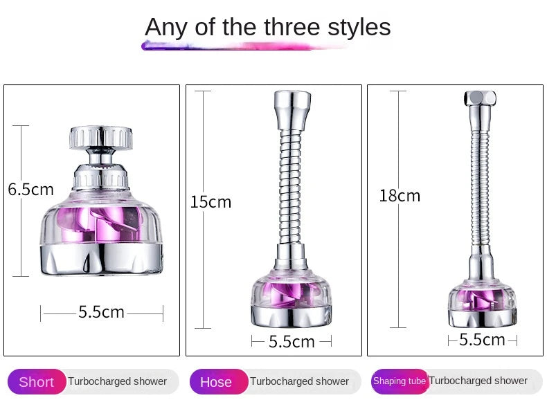 Kitchen Faucet Bubbler Turbocharged Shower Head 360° Rotation Splash-Proof Faucet Wash Basin Universal Extension Tube Fan Filter