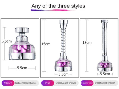 Kitchen Faucet Bubbler Turbocharged Shower Head 360° Rotation Splash-Proof Faucet Wash Basin Universal Extension Tube Fan Filter