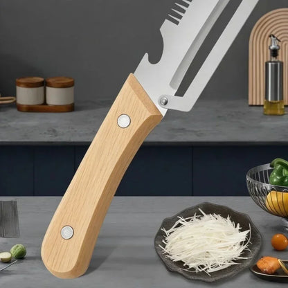 Pelador multifuncional 3 en 1 de acero inoxidable, rebanador y triturador de verduras y frutas, herramienta de cocina versátil para pelar y triturar