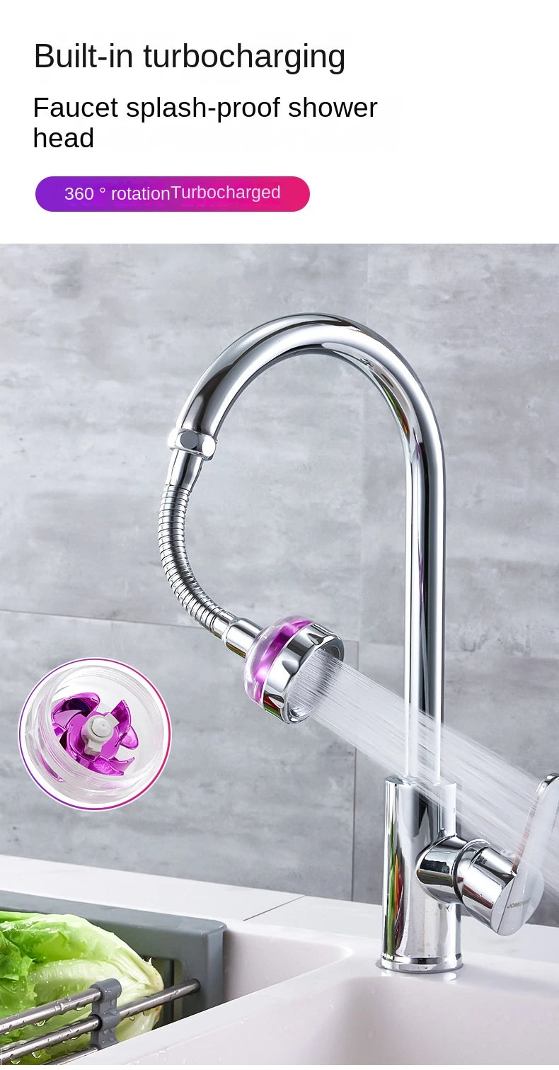 Kitchen Faucet Bubbler Turbocharged Shower Head 360° Rotation Splash-Proof Faucet Wash Basin Universal Extension Tube Fan Filter
