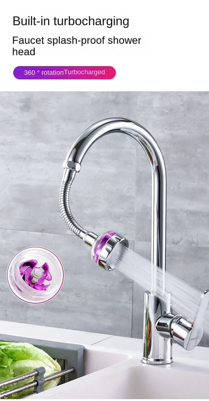 Kitchen Faucet Bubbler Turbocharged Shower Head 360° Rotation Splash-Proof Faucet Wash Basin Universal Extension Tube Fan Filter